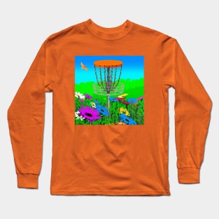 Disc Golf in a Patch of Colorful Flowers Long Sleeve T-Shirt